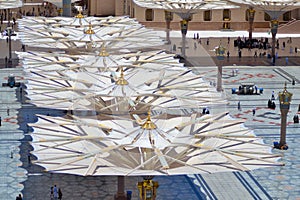 Umbrellas in Nabawi Mosque from Above