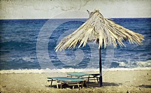 Umbrellas and sunbeds on the beach