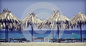 Umbrellas and sunbeds on the beach