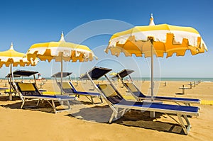 Umbrellas and sunbeds - Rimini Beach, Italy