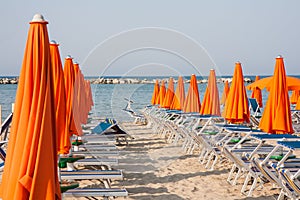Umbrellas and sunbeds in Rimini and Riccione and Cattolica Beach