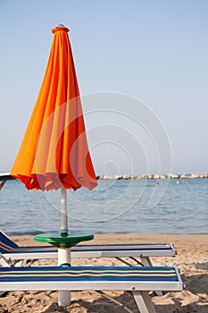 Umbrellas and sunbeds in Rimini and Riccione and Cattolica Beach