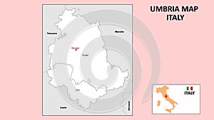 Umbria Map. Political map of Umbria with boundaries in white color