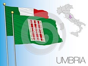 Umbria official regional flag and map, Italy