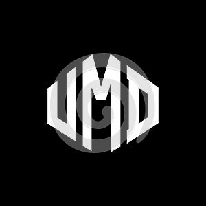 UMD letter logo design with polygon shape. UMD polygon and cube shape logo design. UMD hexagon vector logo template white and