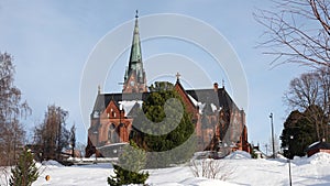 Umea city church on Vestra Strandgatan in winter in Sweden