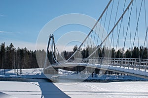 Umea, Norrland Sweden - March 26, 2023: the Lundabron on a sunny winter day. By the Umea River.