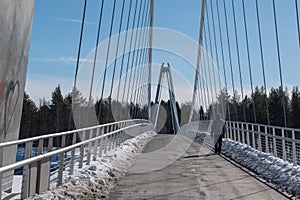 Umea, Norrland Sweden - March 26, 2023: the Lundabron on a sunny winter day. By the Umea River.