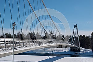 Umea, Norrland Sweden - March 26, 2023: the Lundabron on a sunny winter day. By the Umea River.