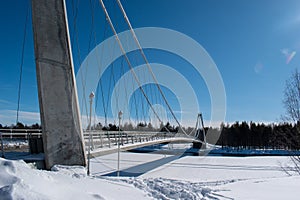 Umea, Norrland Sweden - March 26, 2023: the Lundabron on a sunny winter day. By the Umea River.