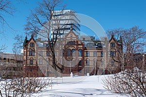 Umea, Sweden - March 26, 2023: Modern white building Vaven in central Umea, Northern Scandianvia.