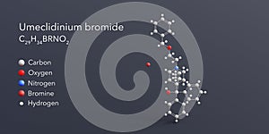 umeclidinium bromide molecule 3d rendering, flat molecular structure with chemical formula and atoms color coding