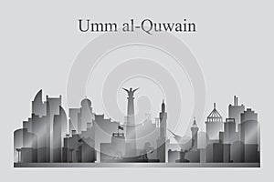 Umm al-Quwain city skyline silhouette in grayscale