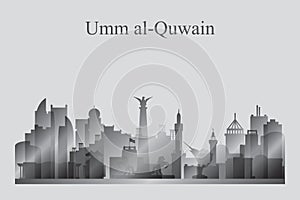 Umm al-Quwain city skyline silhouette in grayscale photo