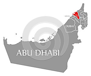 Umm al Quwain red highlighted in map of United Arab Emirates