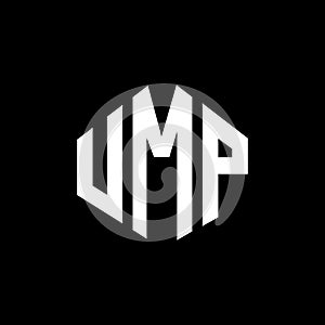 UMP letter logo design with polygon shape. UMP polygon and cube shape logo design. UMP hexagon vector logo template white and