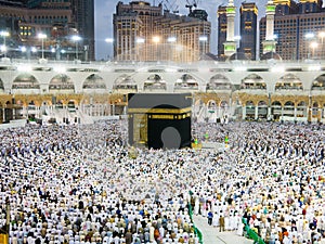 Pilgrims make a solah at a Kabbah in Masjidil Haram in makkah during umrah photo