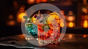 Un cocktail à base de vodka Poliakov, de liqueur d\'orange, cranberry et citron vert, électrisant et pétillant.Generative AI