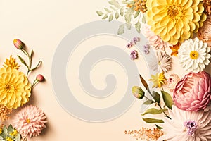 spring background, with flowers, in pastel shades of colours, Generative Ai photo