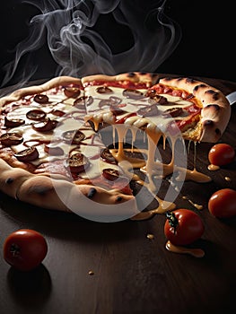 un impresionante fotografia de una porciÃ³n de pizza photo