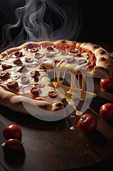 un impresionante fotografia de una porciÃ³n de pizza photo