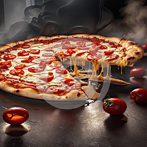 un impresionante fotografia de una porción de pizza