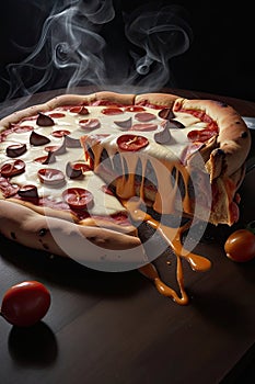 un impresionante fotografia de una porción de pizza