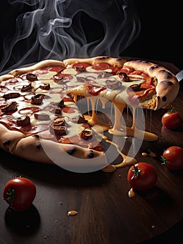 un impresionante fotografia de una porción de pizza
