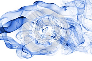UN smoke flag, United Nations flag isolated on a white background.