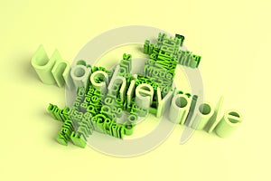 Unachievable, business keyword words cloud. For web page, graphic design, texture or background. 3D rendering.