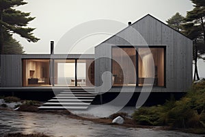 Unadorned Simple gray house. Generate Ai photo