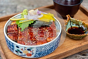 Unagi don, Japanese eel grilled with rice Japanese food photo