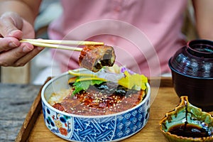 Unagi don, Japanese eel grilled with rice Japanese food photo