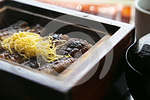 Unagi seiro mushi. Steamed eel rice bowl is one of Yanagawaâs famous local dishes. photo