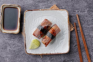 Unagi Sushi on White plate - Japanese Asian food style