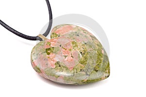 Unakite heart with leather string photo