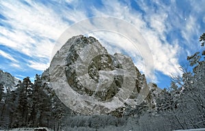 Unapproachable snow-covered rock.