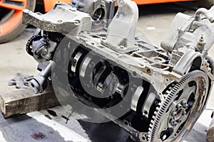 unassembled transmission in repair station photo