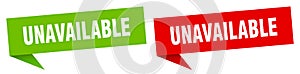 unavailable banner. unavailable speech bubble label set.