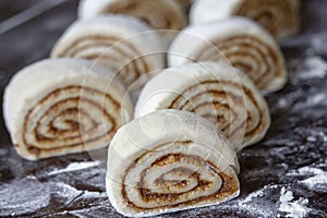 Unbaked cinamon rolls before baking