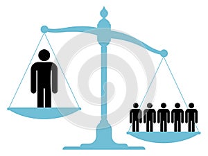 Unbalanced scale with a single man and a group