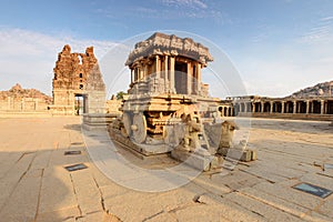 Unbelievable Stone chariot in Hampi Vittala Temple at sunset, india photo