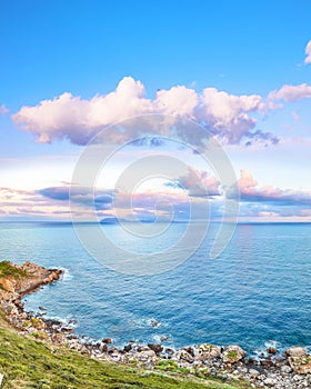 Unbelivable spring view on the the cape Milazzo panorama of nature reserve photo