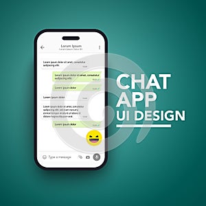 Vector Minimalist Mobile Chat App UI and UX Concept Theme. Mockup Smartphone Screen Template photo