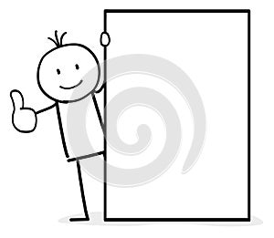 Positiv stick figure thumb up with an empty poster