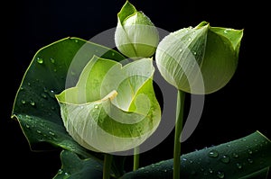 Unblemished Lotus leaves buds. Generate Ai