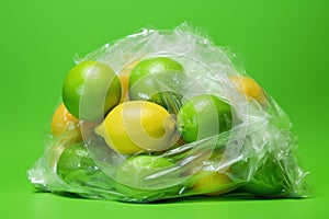 Unblemished Plastic wrapped fruit. Generate Ai