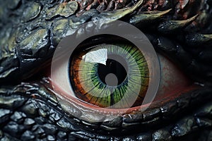 Unblinking Dinosaur eye closeup. Generate Ai