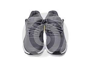 Unbranded black sport running shoes or sneakers isolated on white background.