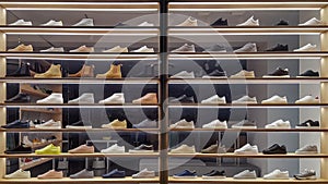 Unbranded footwear on display in the window of a shoe shop